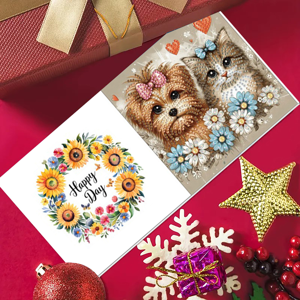 6Pcs DIY Diamond Painting Greeting Card - Cat Dog