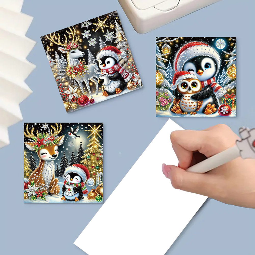 6Pcs DIY Diamond Painting Greeting Card - Christmas Penguin