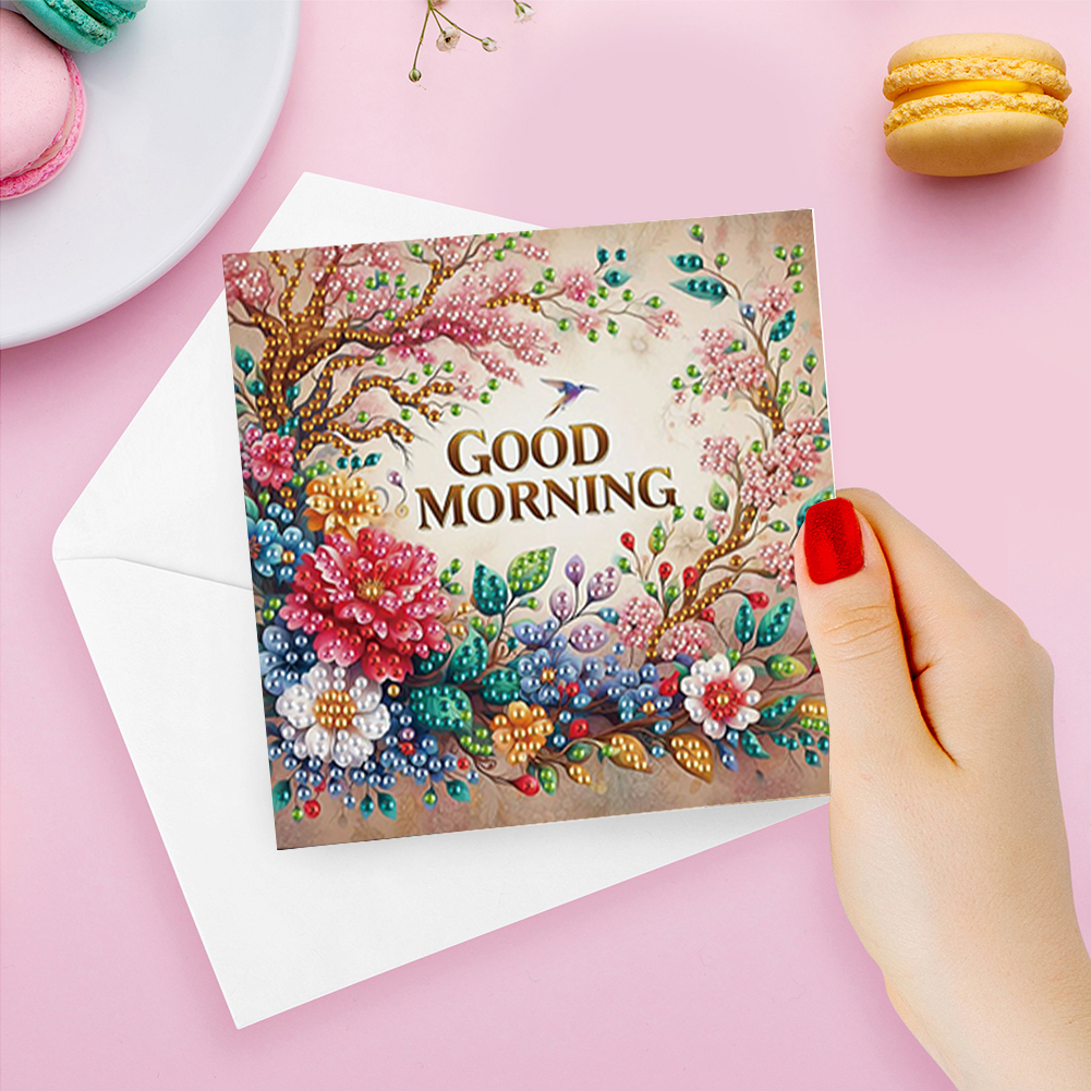 6Pcs DIY Diamond Painting Birthday Greeting Card - Good Morning Bouquet