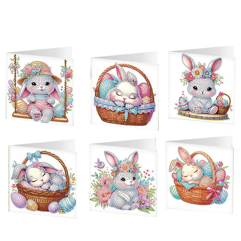 6Pcs DIY Diamond Painting Greeting Card - Easter Bunny