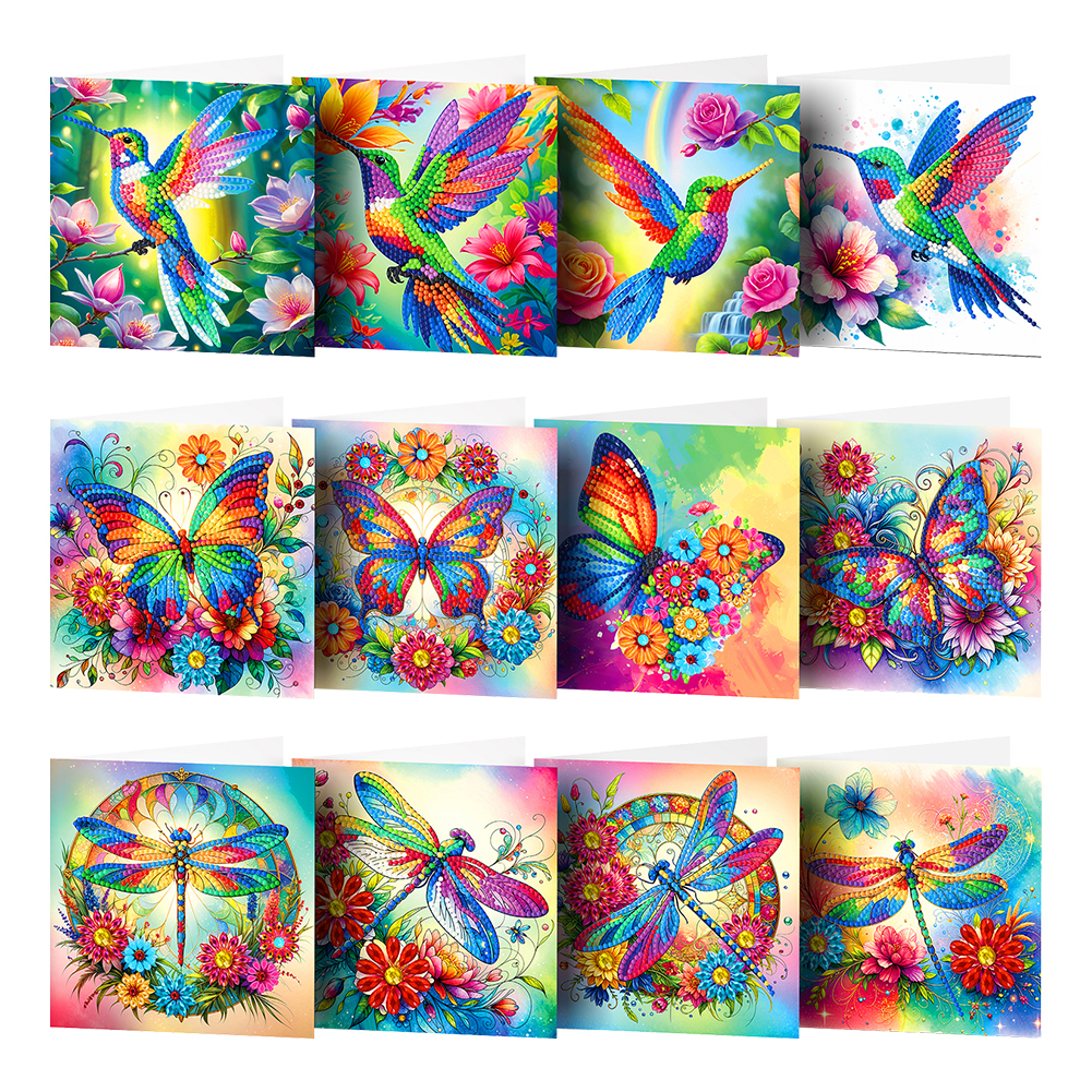 12Pcs DIY Diamond Painting Greeting Card - Animal
