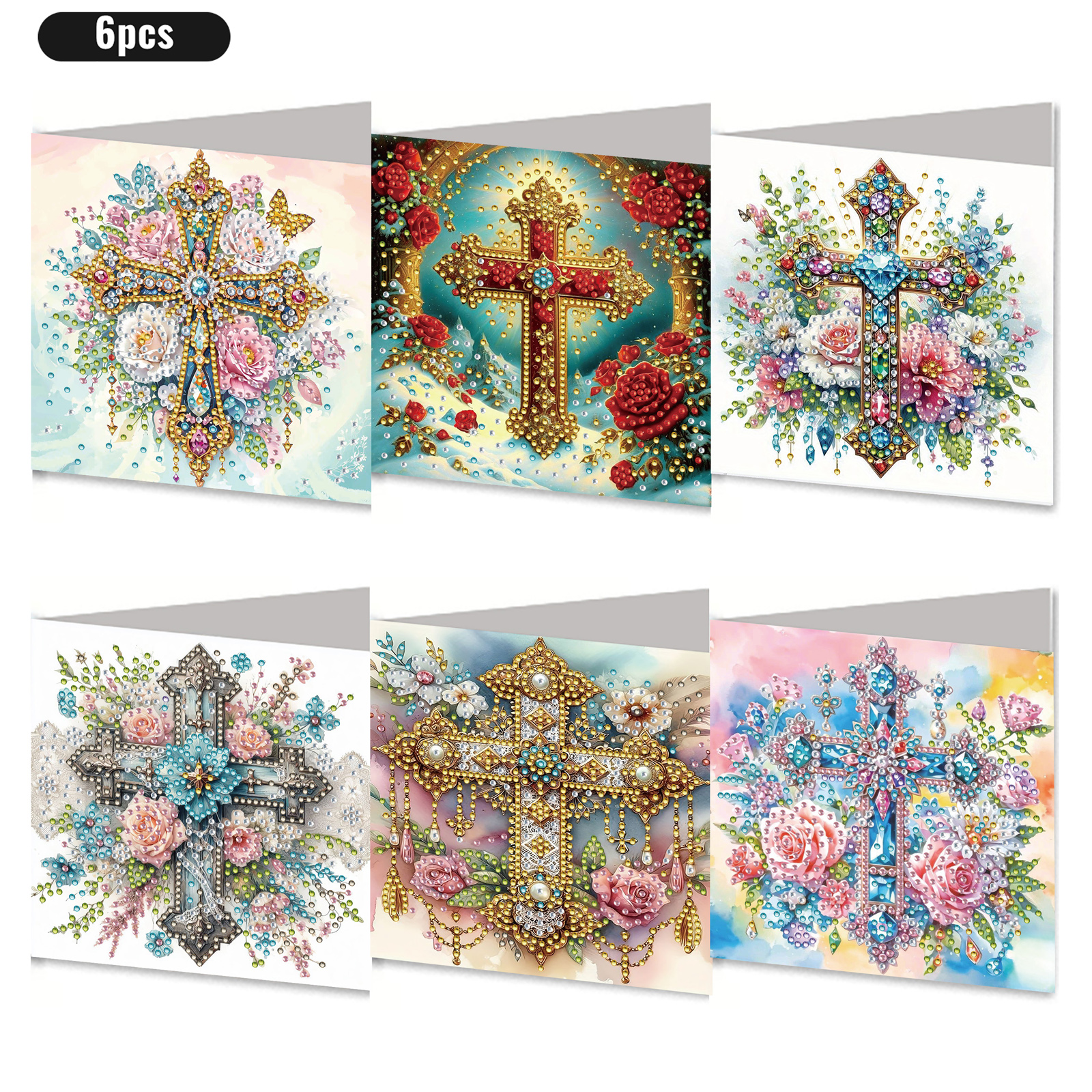 6Pcs DIY Diamond Painting Greeting Card - Cross