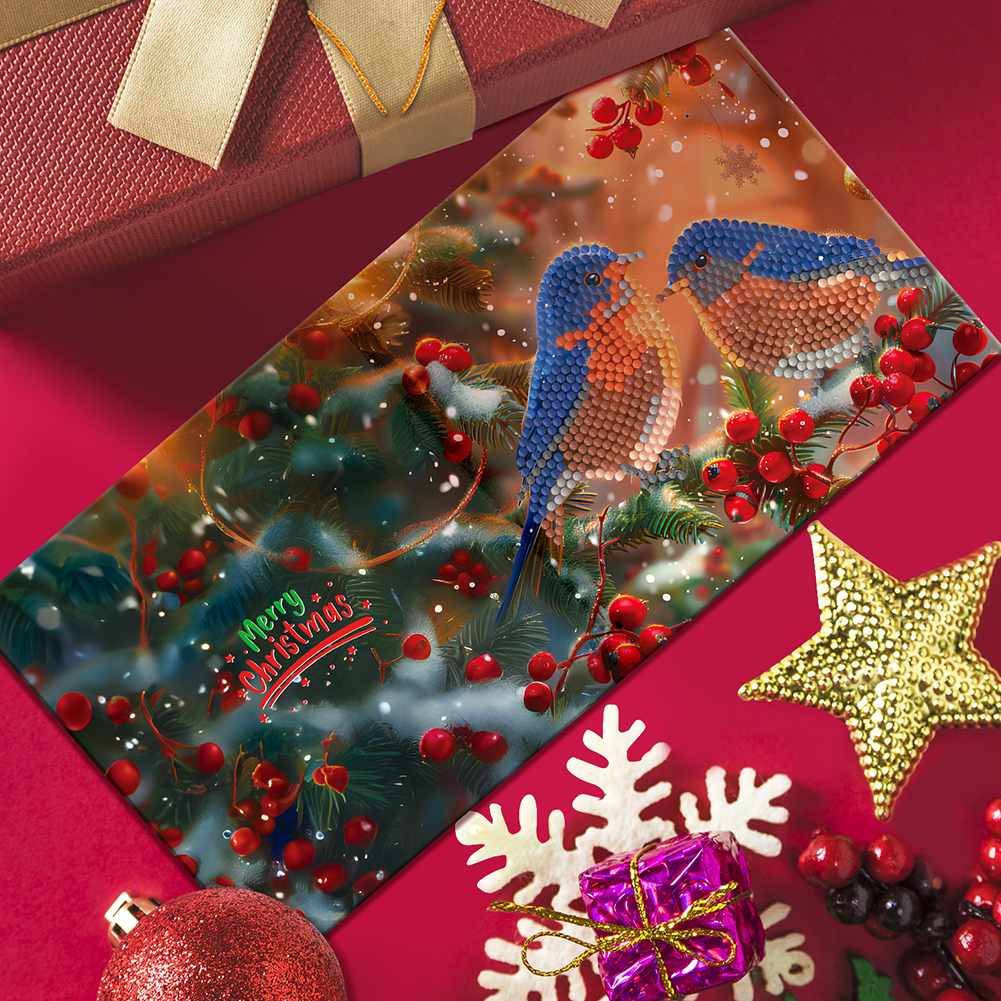 12Pcs DIY Diamond Painting Greeting Card -  Christmas Bird