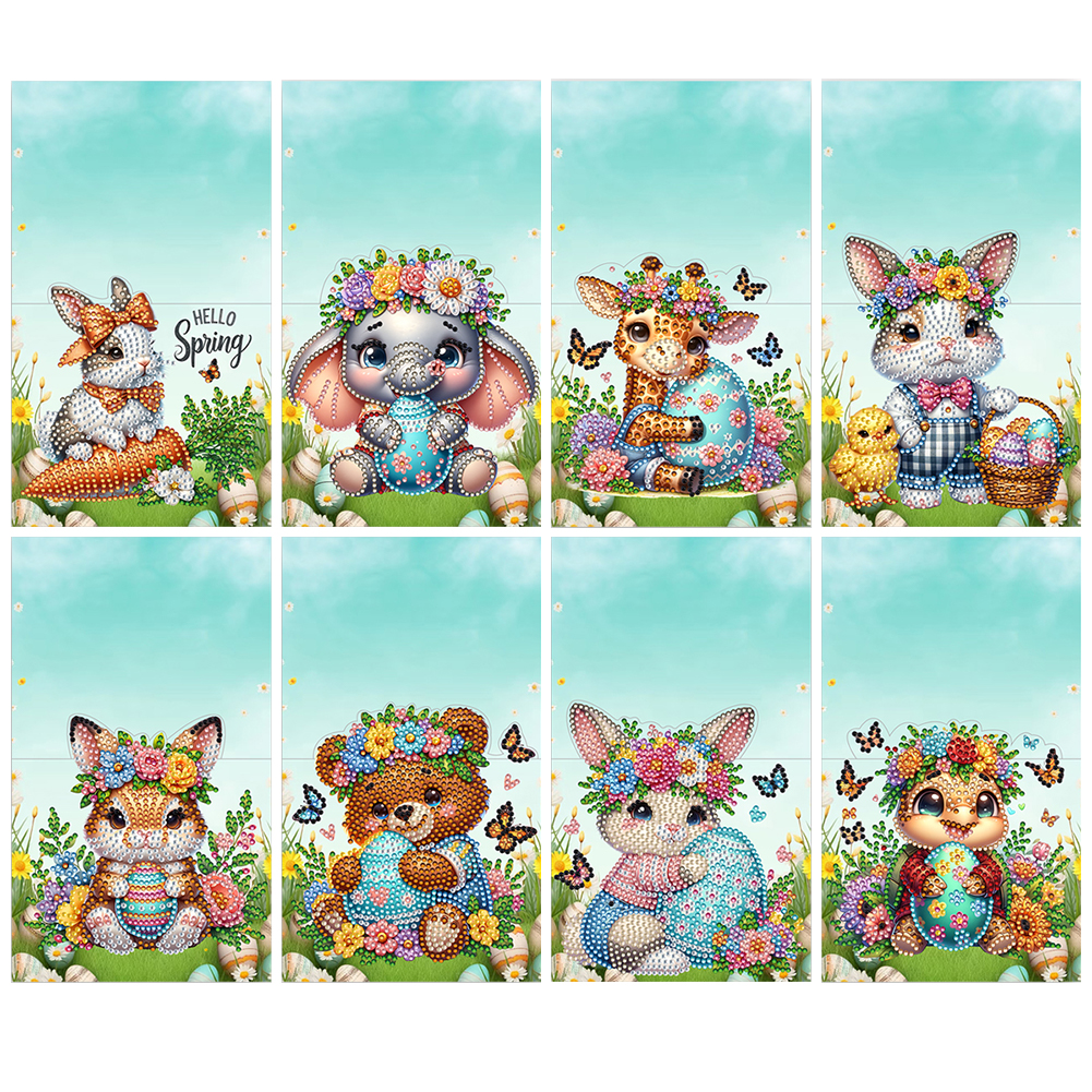 8Pcs DIY Diamond Painting Greeting Card - Animals