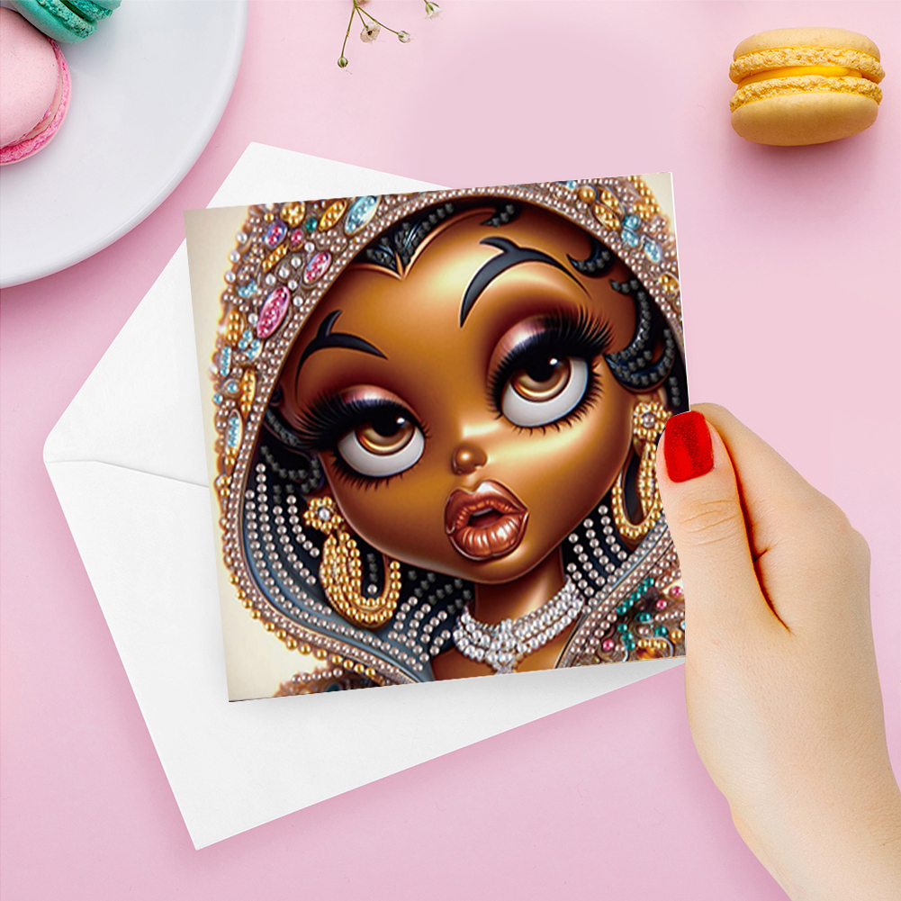 6Pcs DIY Diamond Painting Birthday Greeting Card - Black Girl for Adults