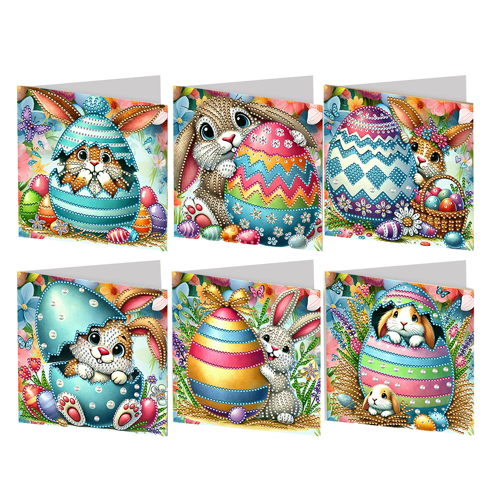 6pcs DIY Diamond Painting Greeting Card - Easter Eggs Rabbits