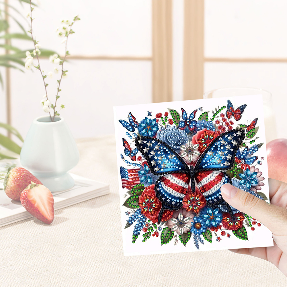 12Pcs DIY Diamond Painting Single-sided Greeting Card - Independence Day