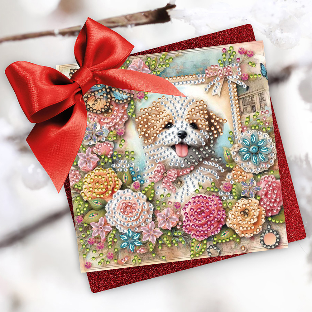 6Pcs DIY Diamond Painting Greeting Card - Dog Garden