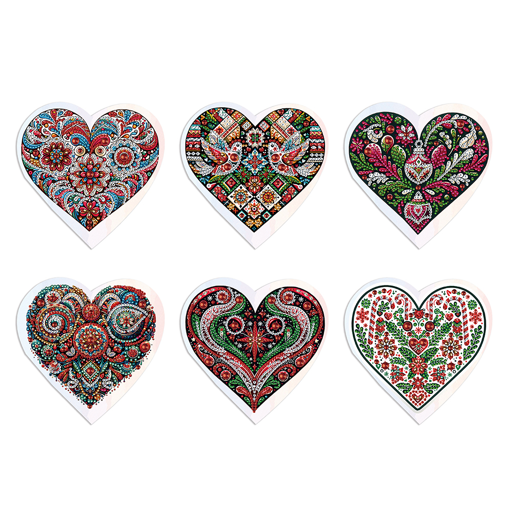 6pcs DIY Diamond Painting Greeting Card - Heart Flower
