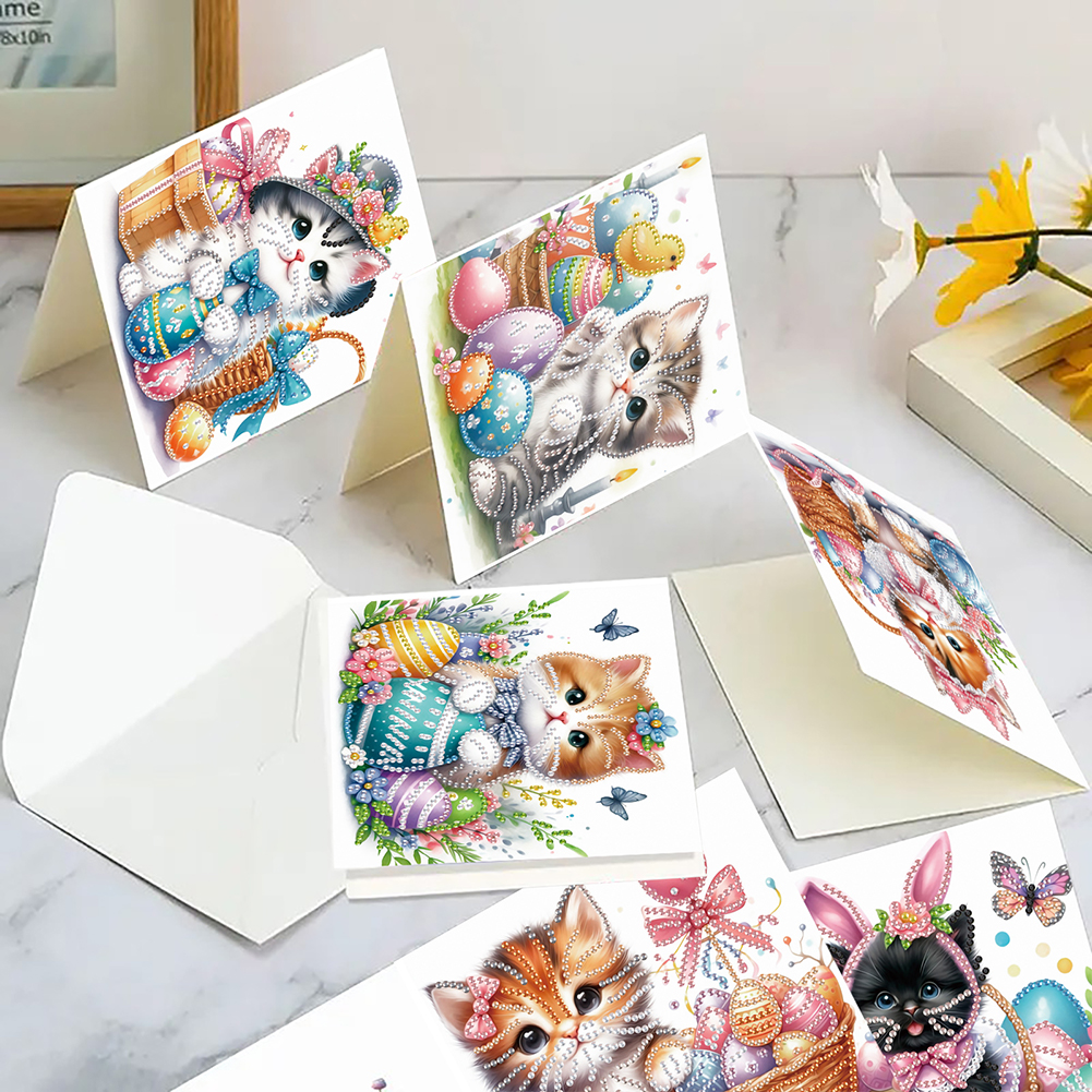 6Pcs DIY Diamond Painting Greeting Card - Easter Cats