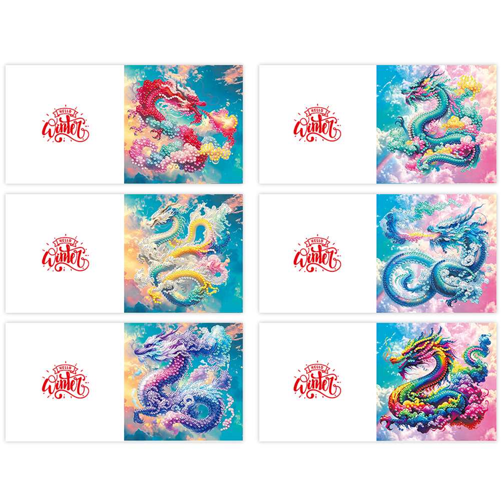 6Pcs DIY Diamond Painting Greeting Card - Dragon Family