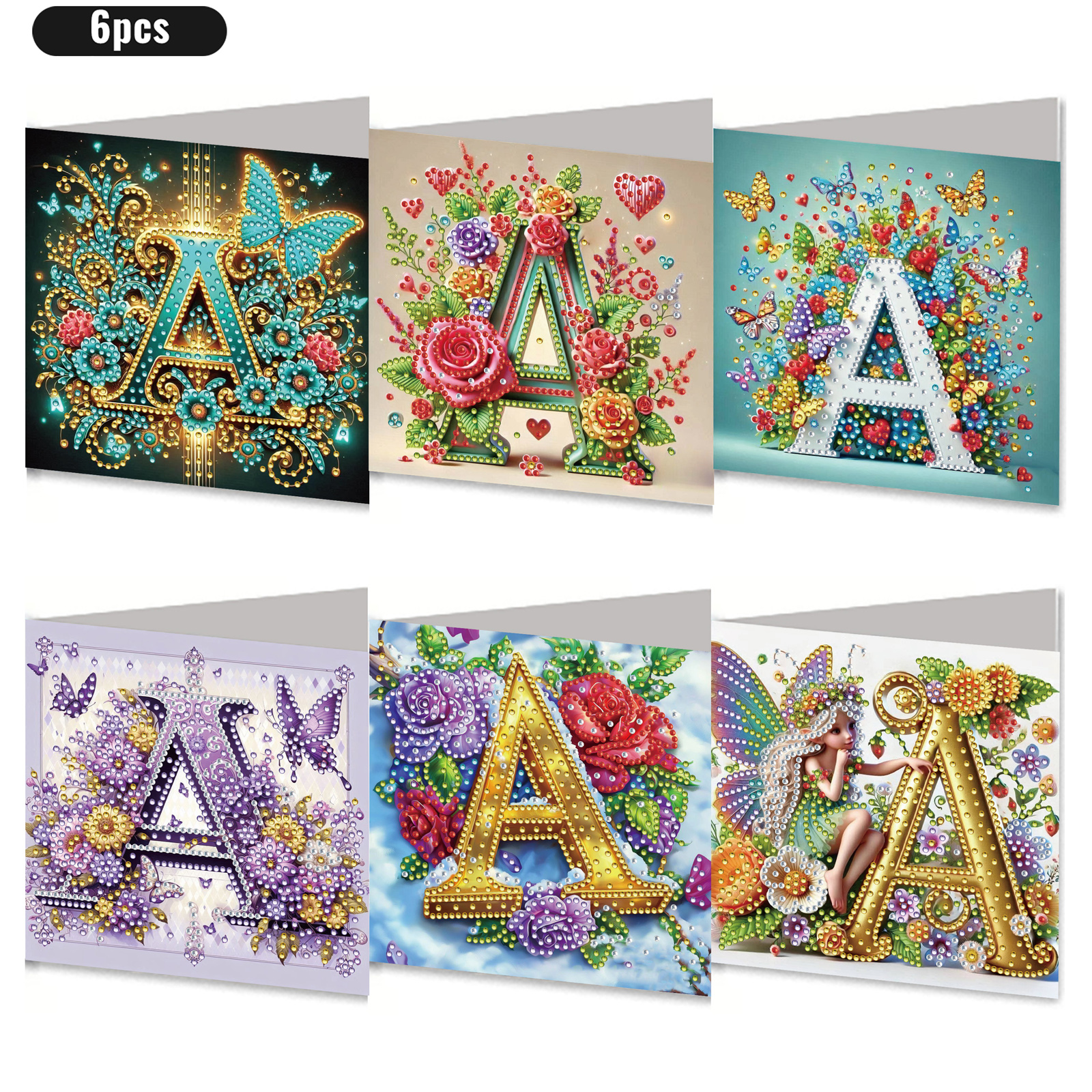6Pcs DIY Diamond Painting Greeting Card - Letter