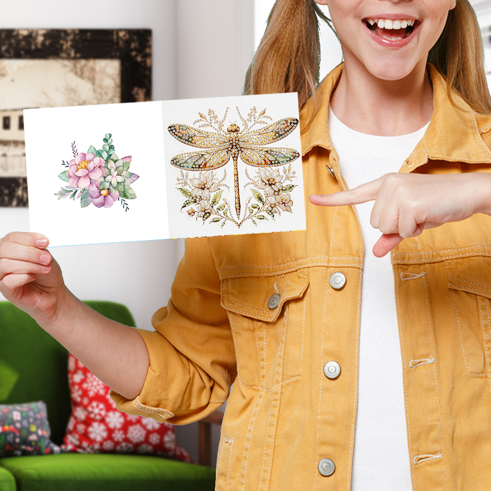 6Pcs DIY Diamond Painting Greeting Card - Dragonfly
