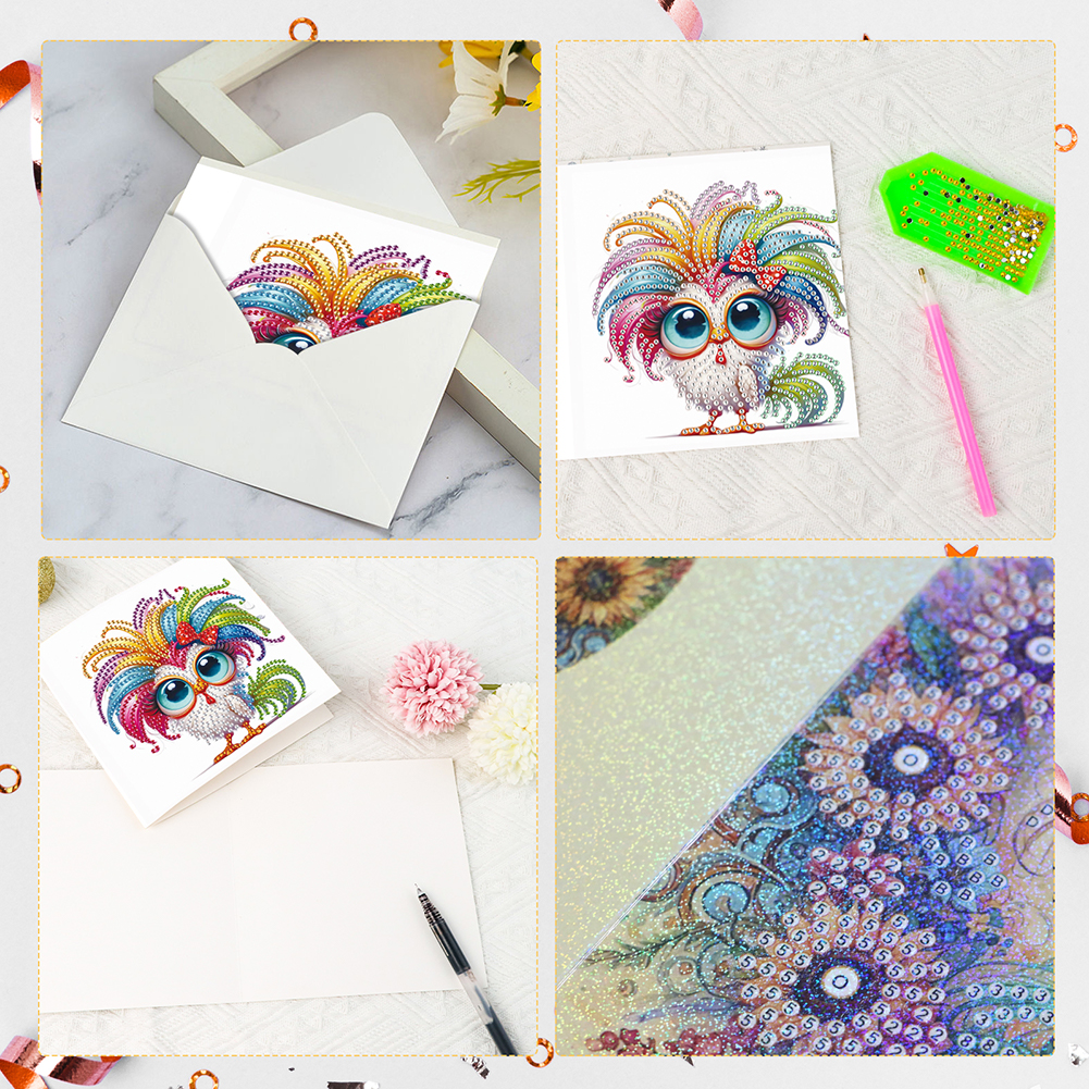 6Pcs DIY Diamond Painting Birthday Greeting Card - Funny Chicken