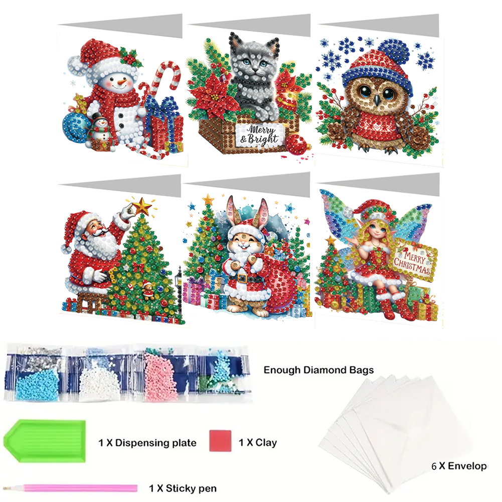 (Limited Stock)6Pcs DIY Diamond Painting Greeting Card - Merry Christmas