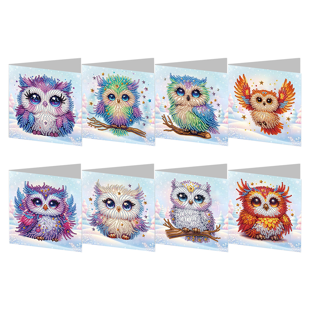8Pcs DIY Diamond Painting Greeting Card - Snowy Owl