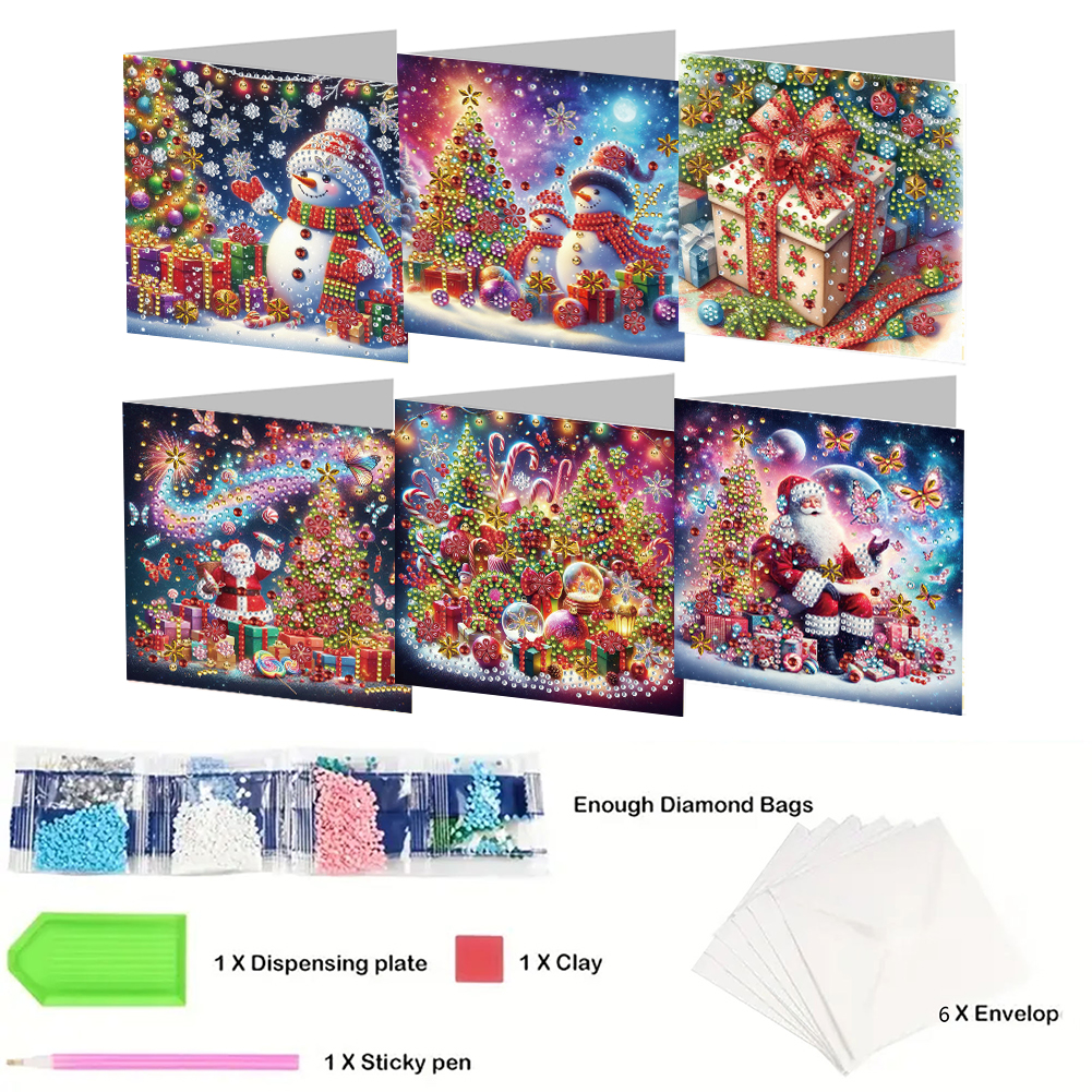 6Pcs DIY Diamond Painting Greeting Card - Christmas Series