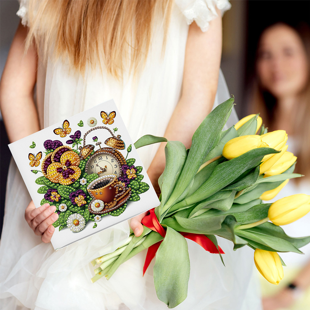 6Pcs DIY Diamond Painting Birthday Greeting Card - Coffee Afternoon Tea