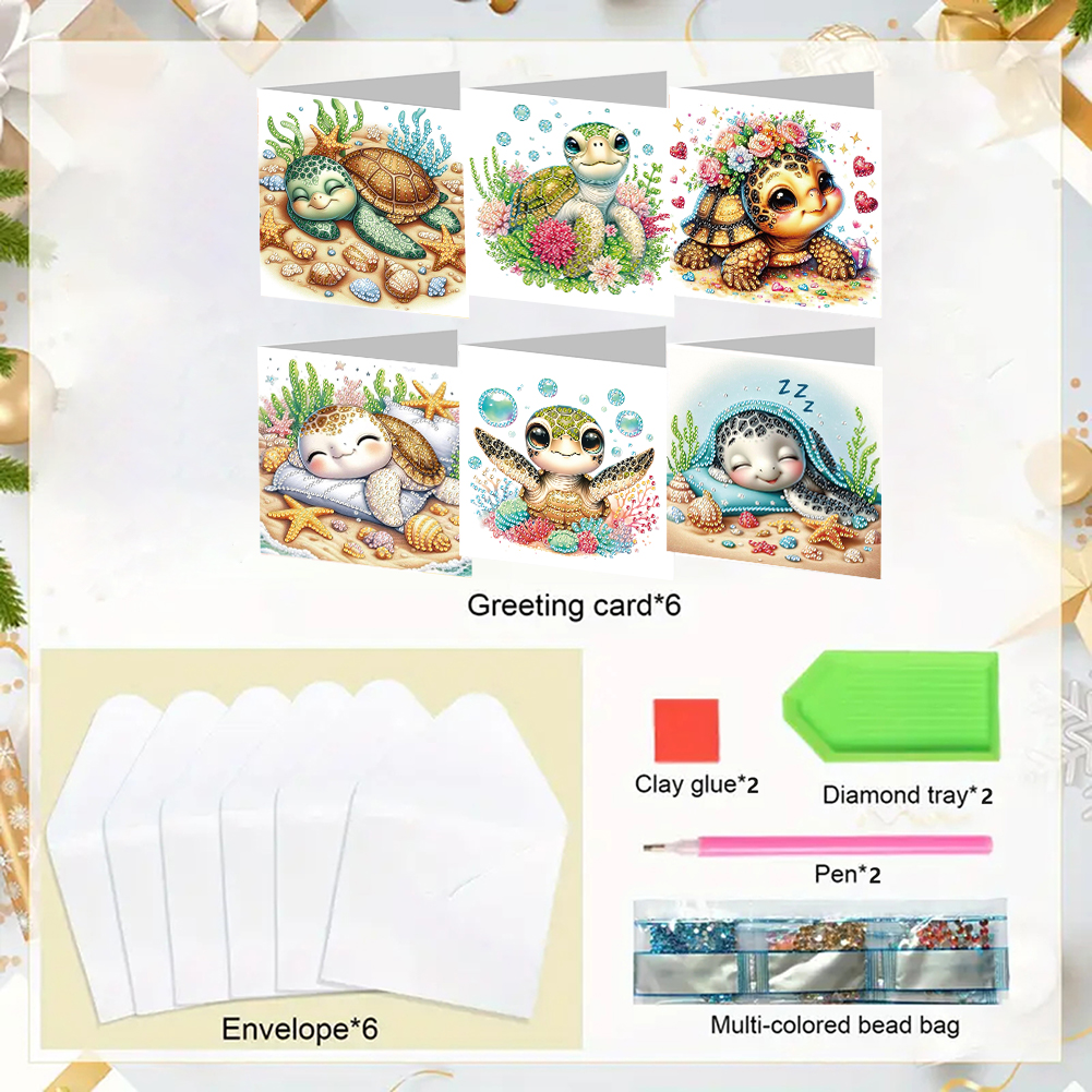 6Pcs DIY Diamond Painting Greeting Card - Turtle Family