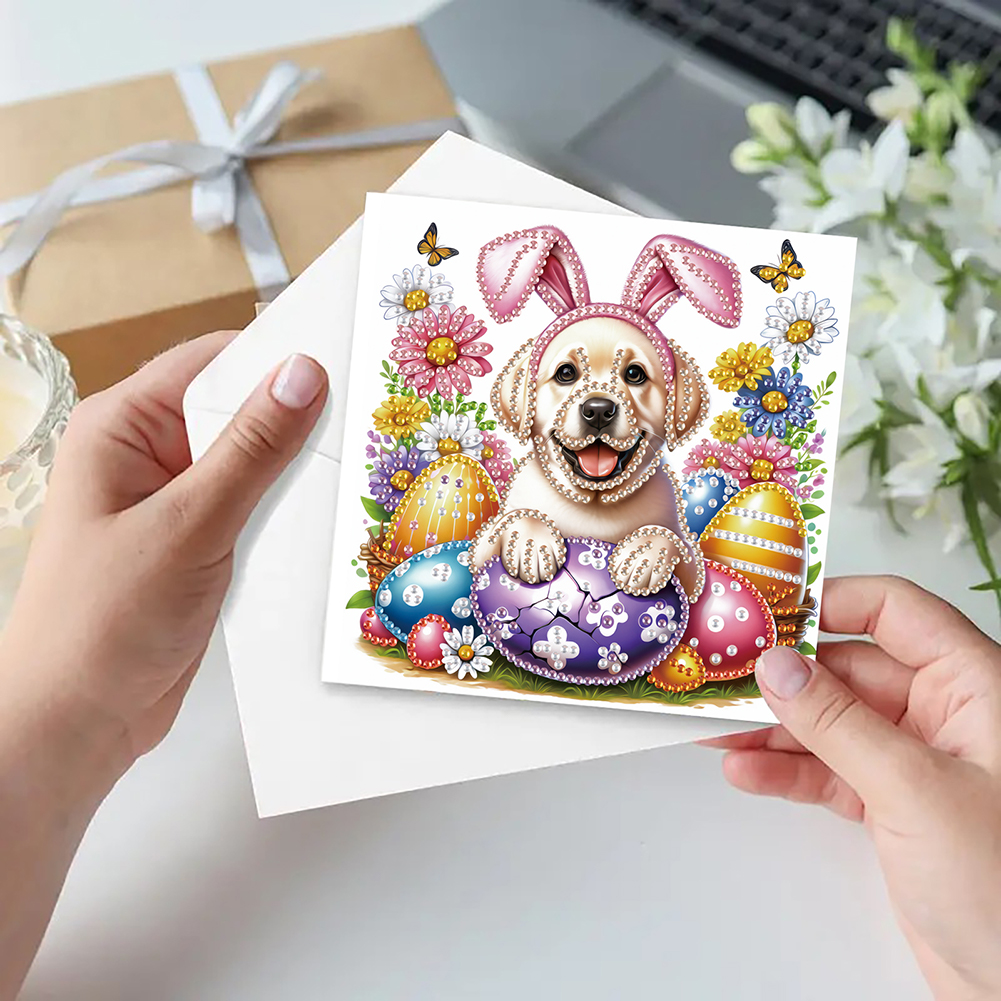 6Pcs DIY Diamond Painting Greeting Card - Easter Dogs