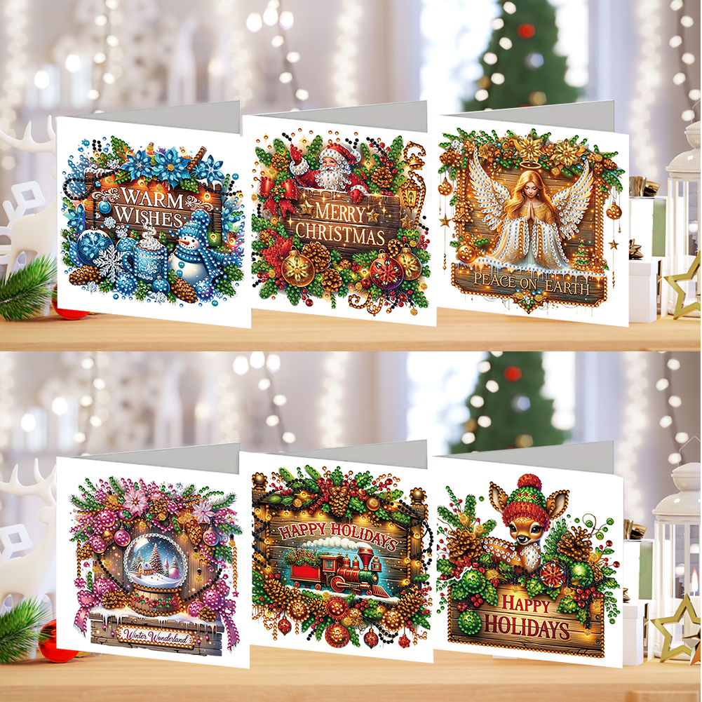 6Pcs DIY Diamond Painting Greeting Card - Merry Christmas
