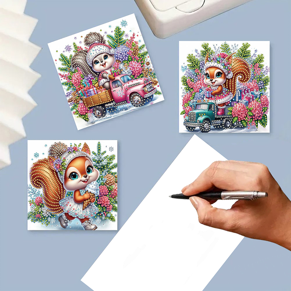 6Pcs DIY Diamond Painting Greeting Card - Squirrel
