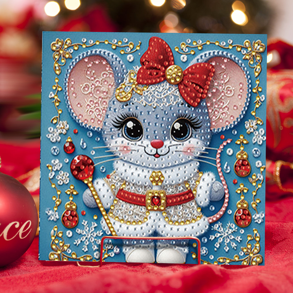 6Pcs DIY Diamond Painting Greeting Card - Xmas Mouse