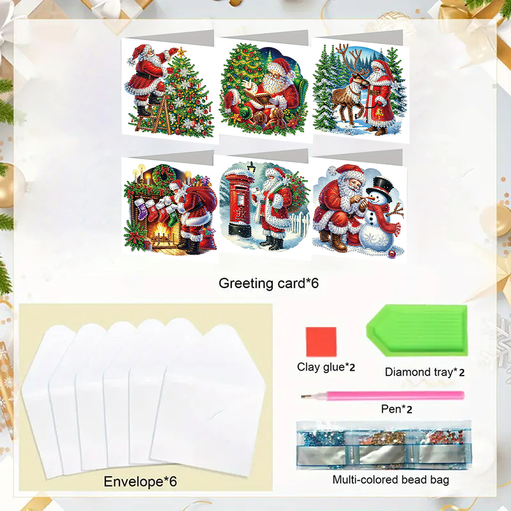 6Pcs DIY Diamond Painting Greeting Card - Santa Claus