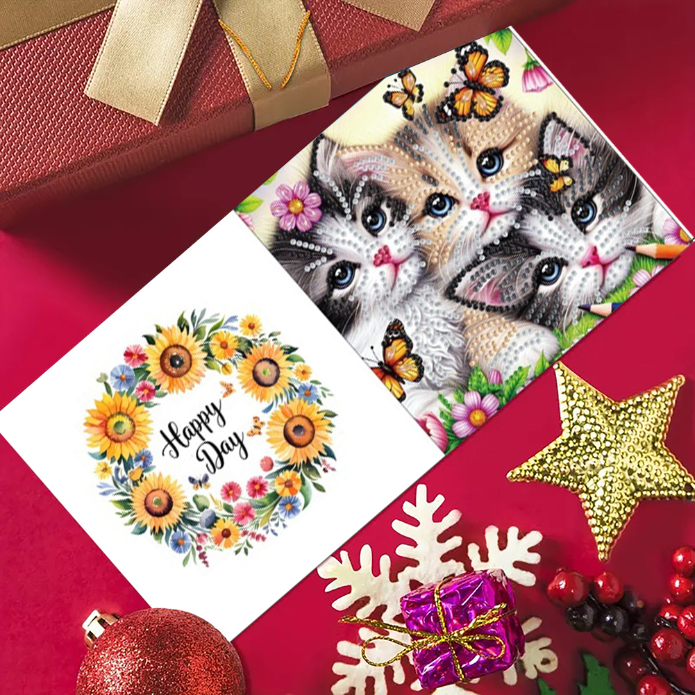 6Pcs DIY Diamond Painting Greeting Card - Cat