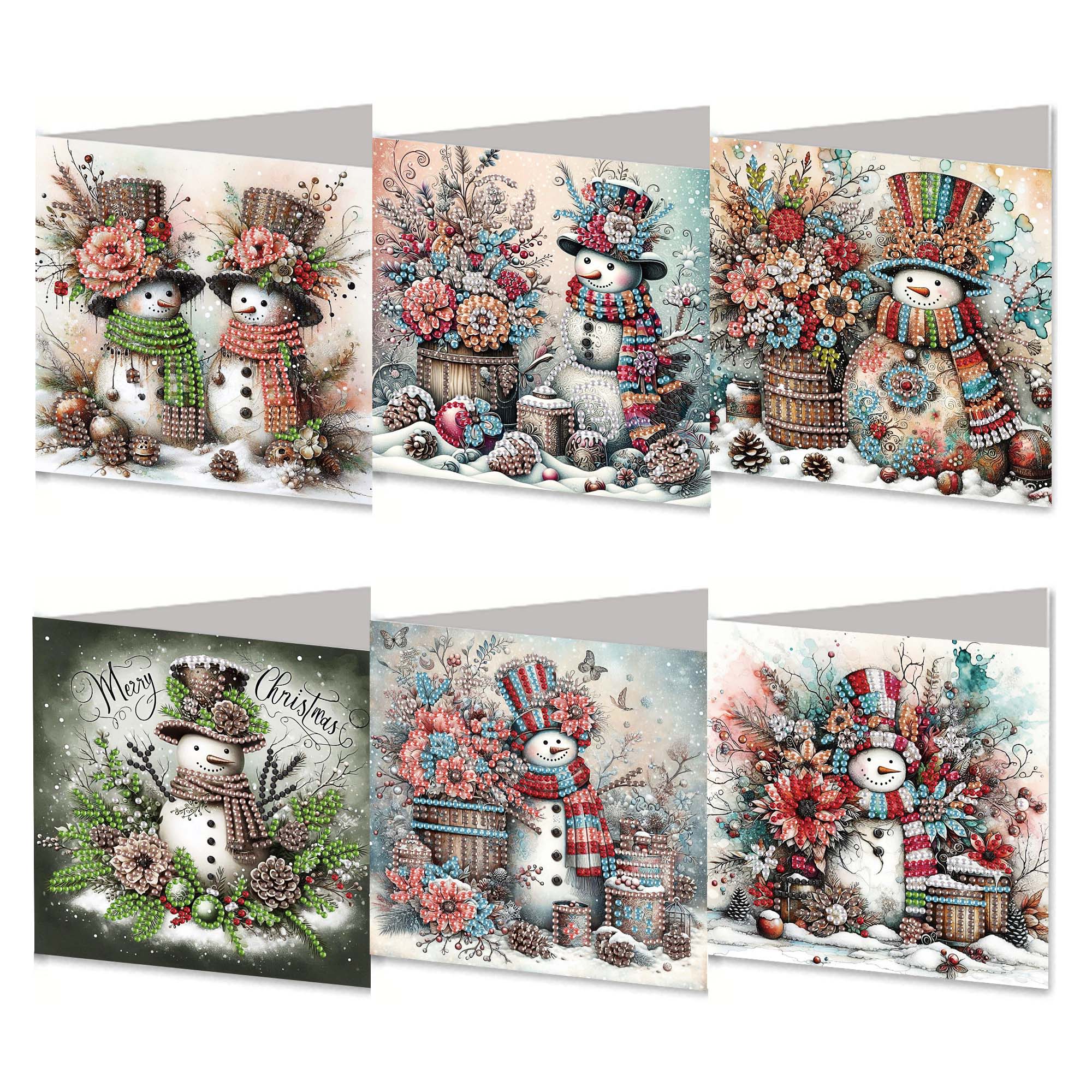 6Pcs DIY Diamond Painting Greeting Card - Snowman
