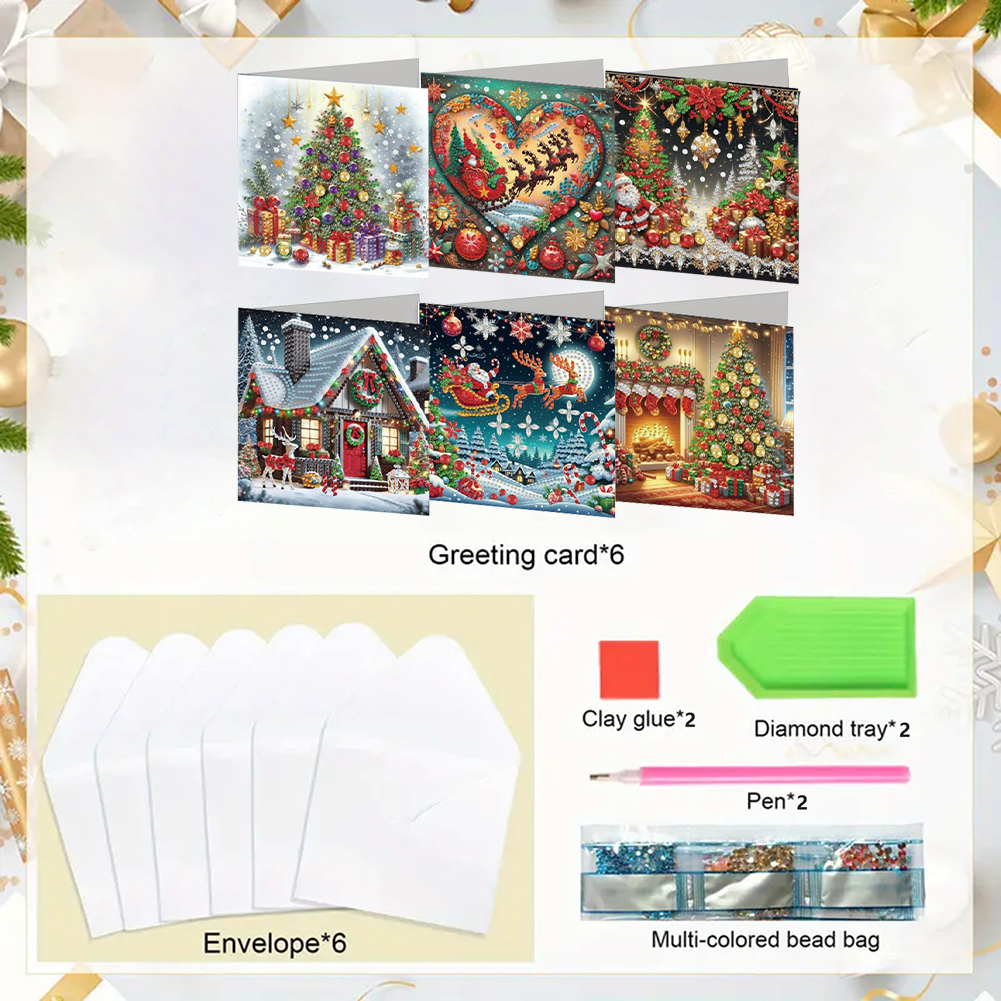 6Pcs DIY Diamond Painting Greeting Card - Christmas