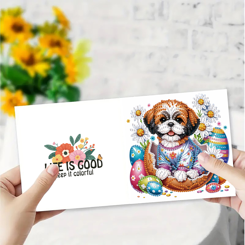 6Pcs DIY Diamond Painting Greeting Card - Easter Dogs