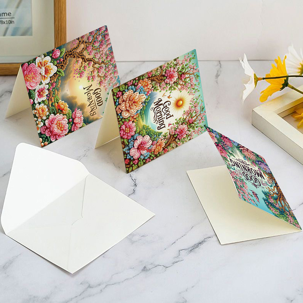 6Pcs DIY Diamond Painting Birthday Greeting Card - Good Morning Bouquet