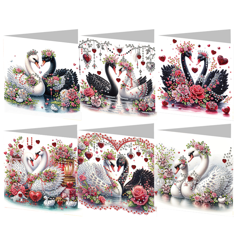 6Pcs DIY Diamond Painting Greeting Card - Valentines Day Swan