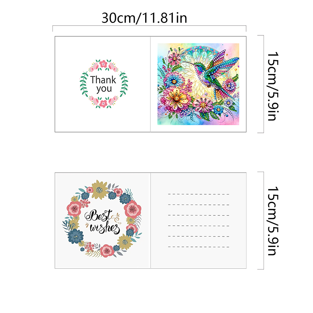 6pcs DIY Diamond Painting Greeting Card - Hummingbird