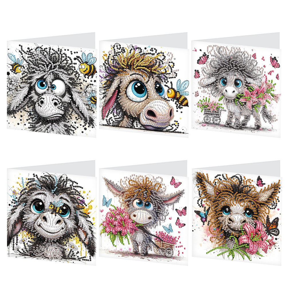 6Pcs DIY Diamond Painting Birthday Greeting Card - Funny Donkey