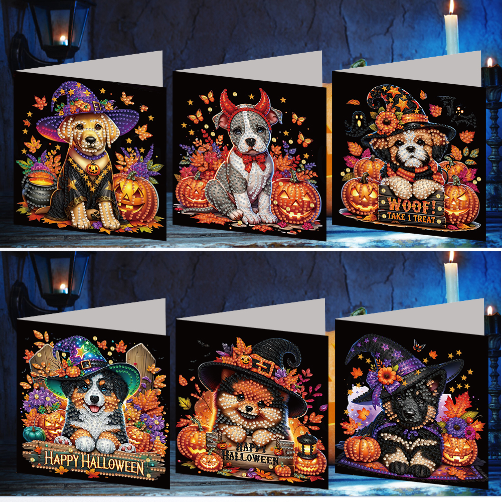 6Pcs DIY Diamond Painting Greeting Card - Halloween Designs