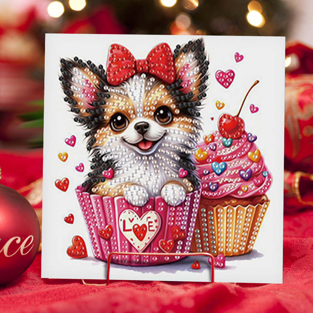 6Pcs DIY Diamond Painting Greeting Card - Flower Puppy