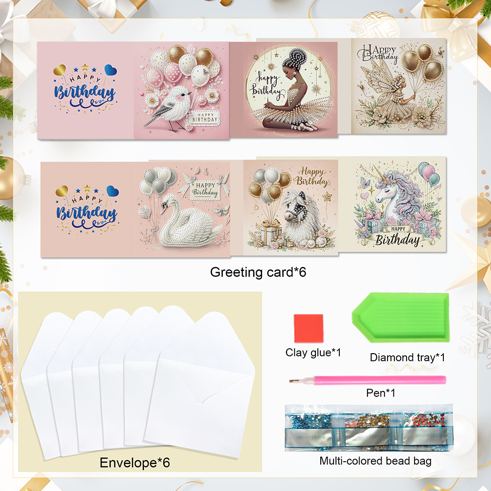 6Pcs DIY Diamond Painting Birthday Greeting Card - Birthday Animal for Adults