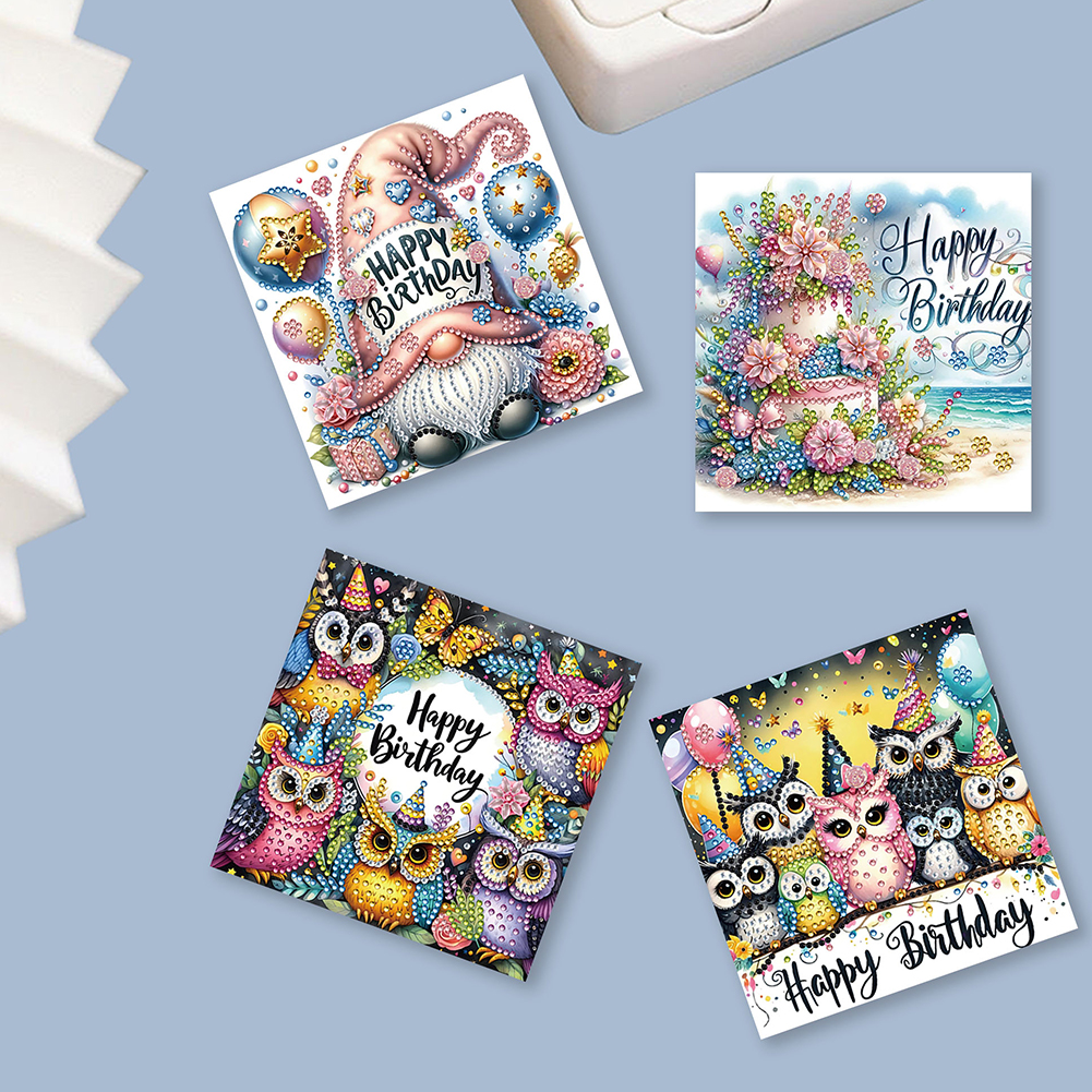 6Pcs DIY Diamond Painting Birthday Greeting Card - Happy Birthday