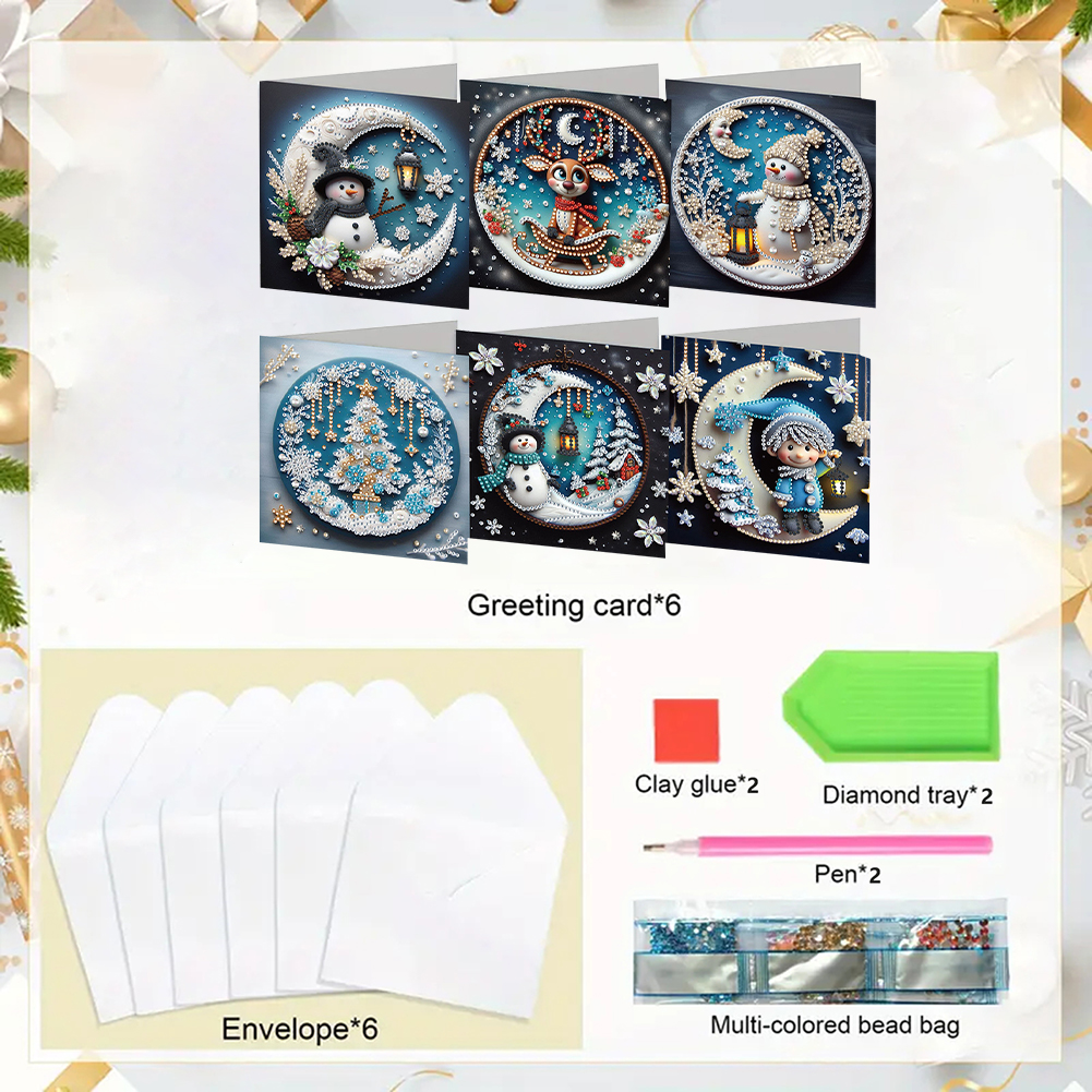6Pcs DIY Diamond Painting Greeting Card - Christmas