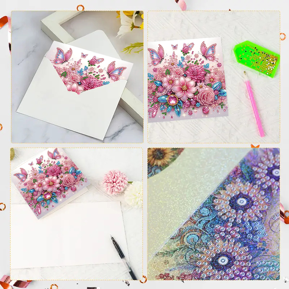 6Pcs DIY Diamond Painting Greeting Card - Flowers