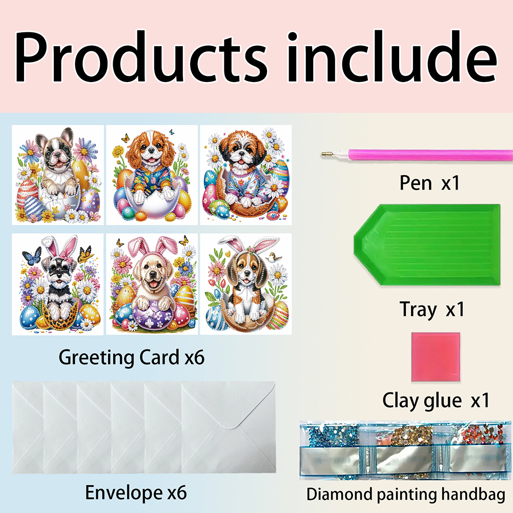 6Pcs DIY Diamond Painting Greeting Card - Easter Dogs