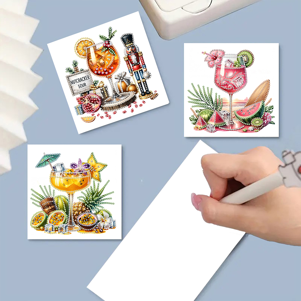 6Pcs DIY Diamond Painting Greeting Card - Drinks & Gifts