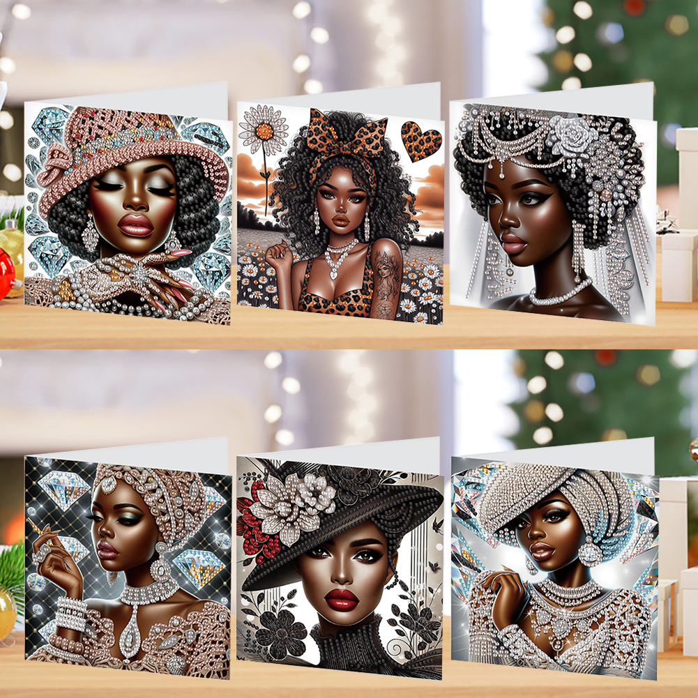 6Pcs DIY Diamond Painting Birthday Greeting Card - Black Woman for Adults
