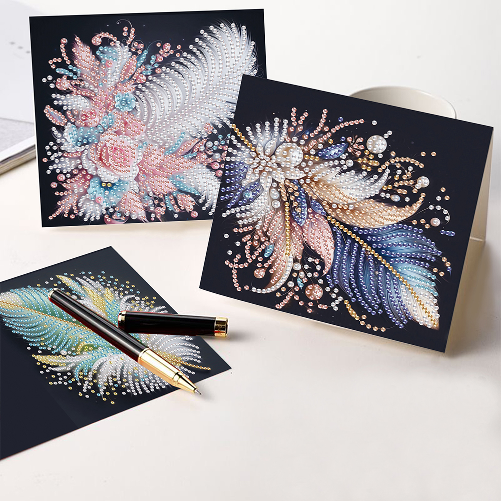 6Pcs DIY Diamond Painting Greeting Card - Feather