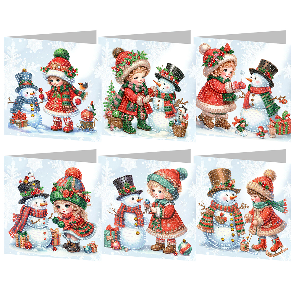 6Pcs DIY Diamond Painting Greeting Card - Snowman and Girl