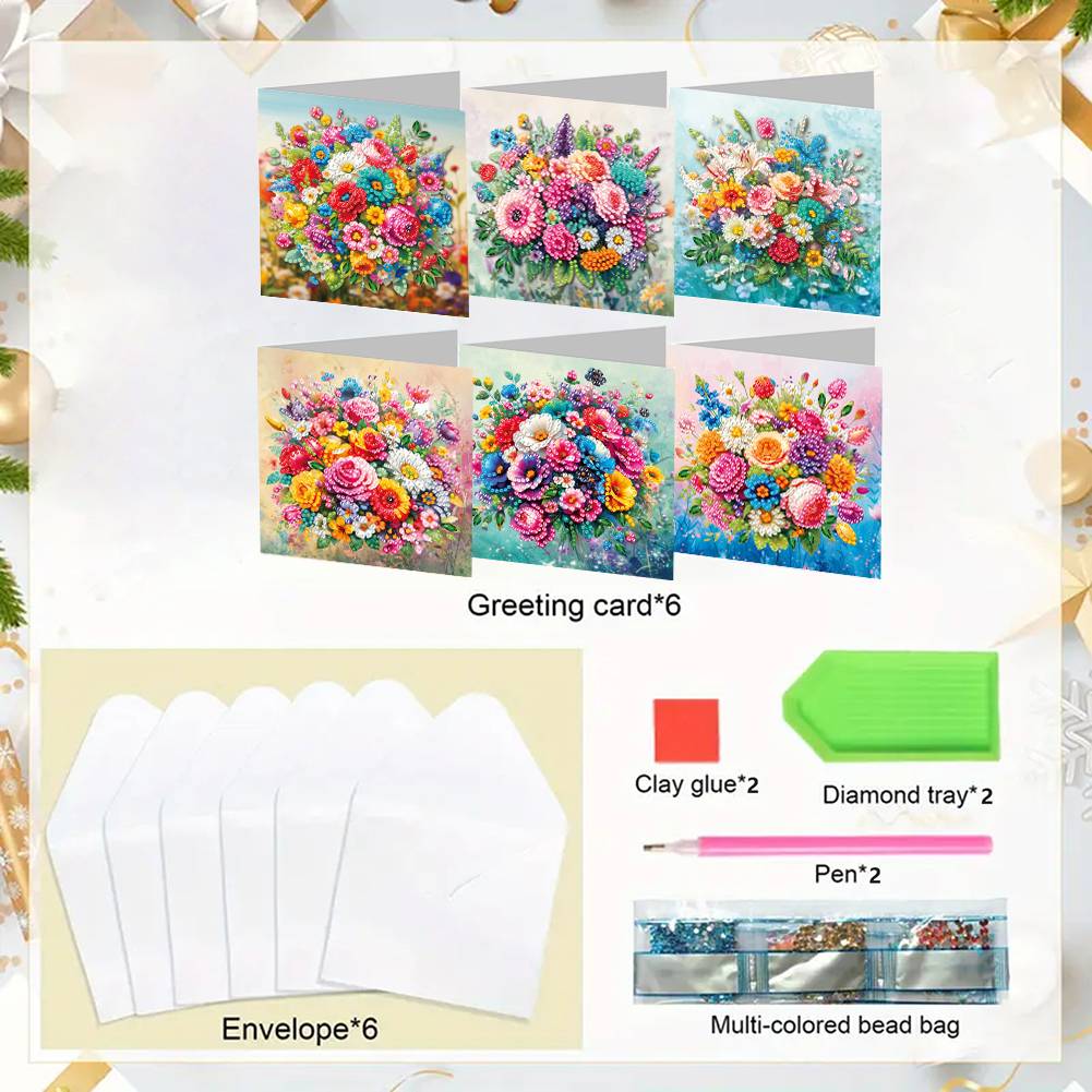 6Pcs DIY Diamond Painting Greeting Card - Flower