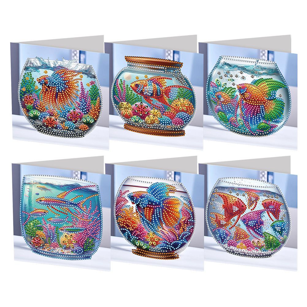 6Pcs DIY Diamond Painting Greeting Card - Fish Tank