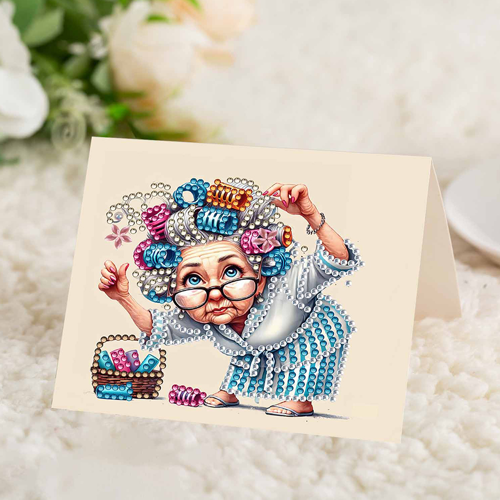 10Pcs DIY Diamond Painting Greeting Card - Old Lady